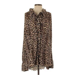 Good American Georgette Cheetah Print Long Sleeve Pleated Blouse, Size 5/6 XXXL